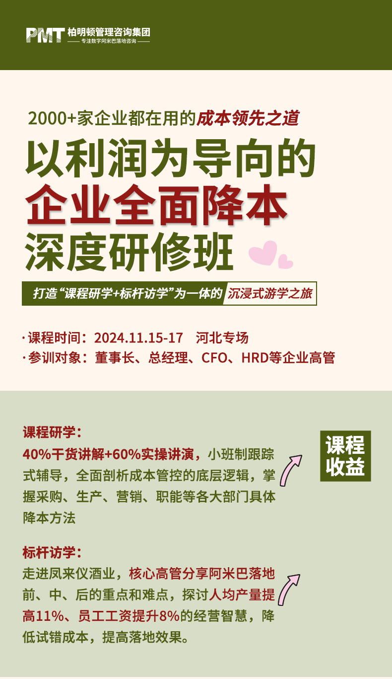 以利润为导向的企业全面降本深度研修班